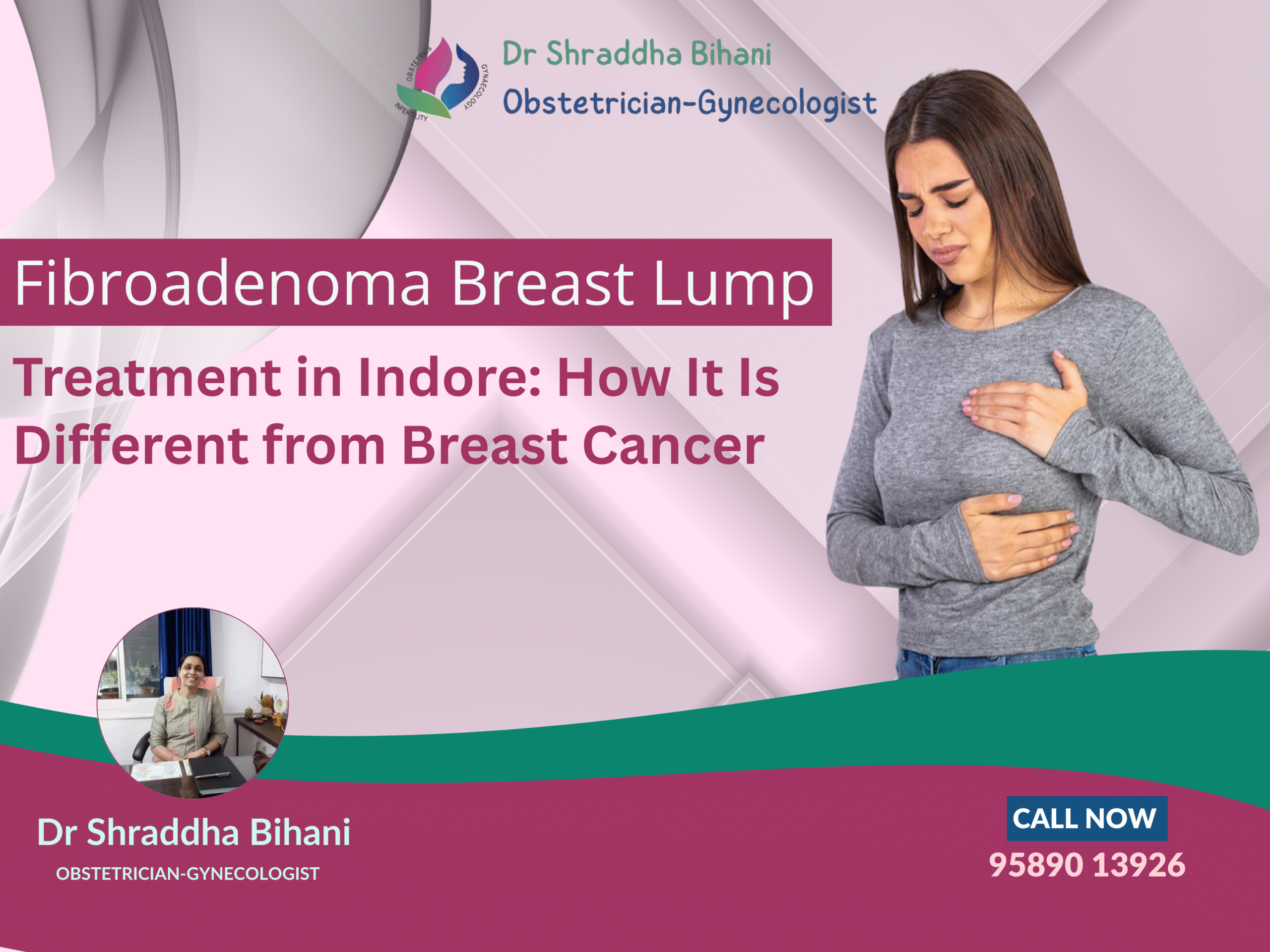 Woman checking breast for fibroadenoma breast lump with expert treatment available in Indore.